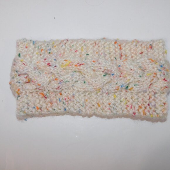Hand Knit Cream Confetti Yarn Winter Headband - Picture 2 of 7